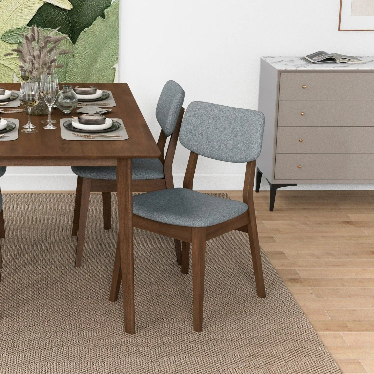 Carlos solid-back side chair set of 2 in grey fabric with dark wood legs Unique Piece Furniture on Tampa Home & Garden Store