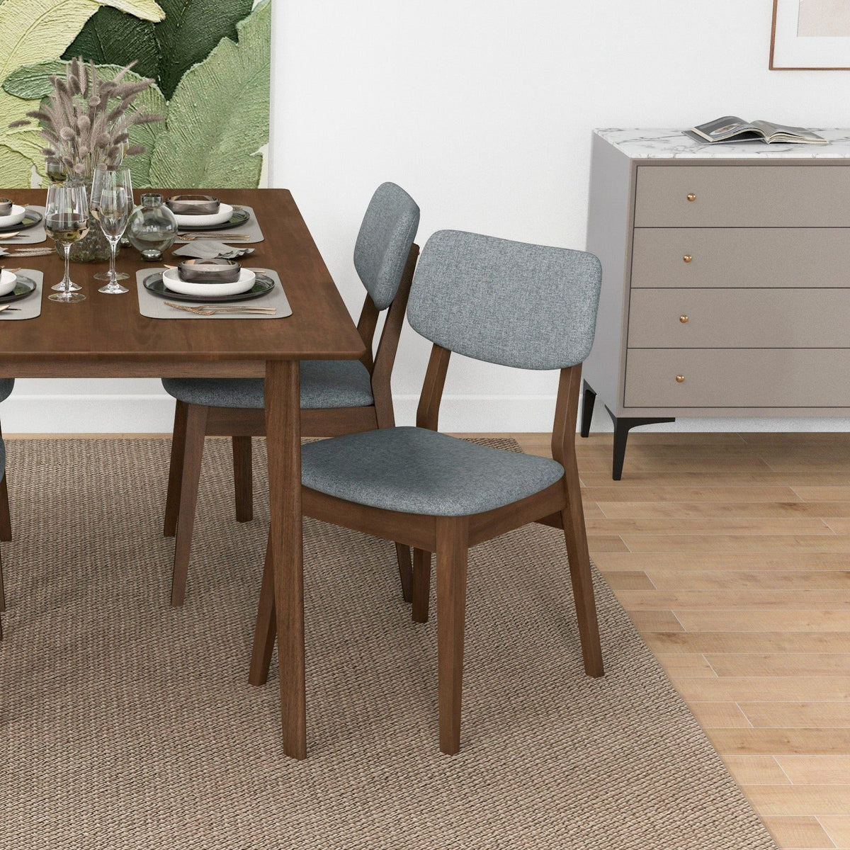 Solid Back Side Chair Set in fabric with walnut legs, mid-century modern by HouseOfZazla 2 on Tampa Home & Garden Store