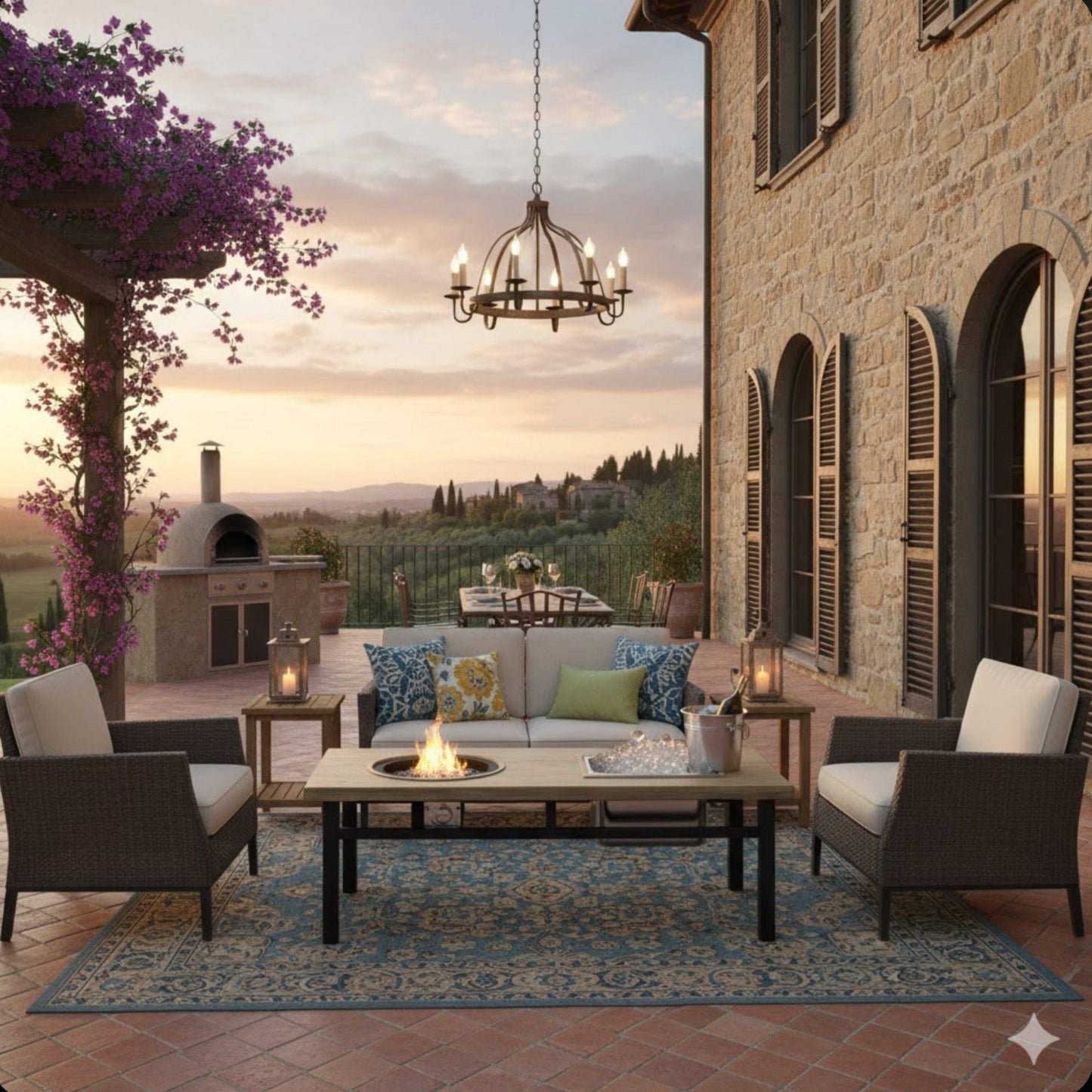 Outdoor Propane Fire Pit and Ice Bucket Table