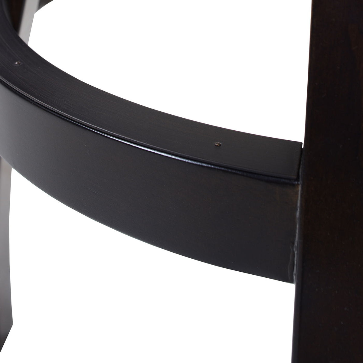 Swivel counter height bar stool backrest in black solid hardwood with curved rail detail on Tampa Home & Garden Store