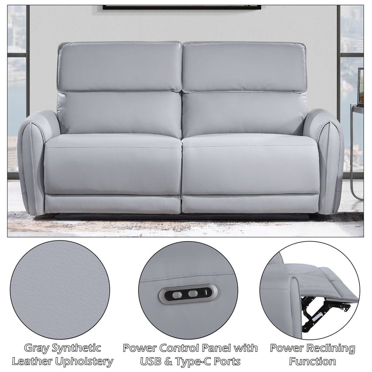 Jeromie Gray Power Motion Sofa with Usb Port