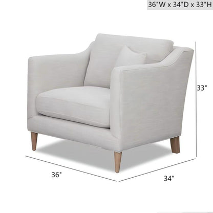 Beige arm chair with high track arms, light fabric upholstery, solid wood tapered legs on Tampa Home & Garden Store