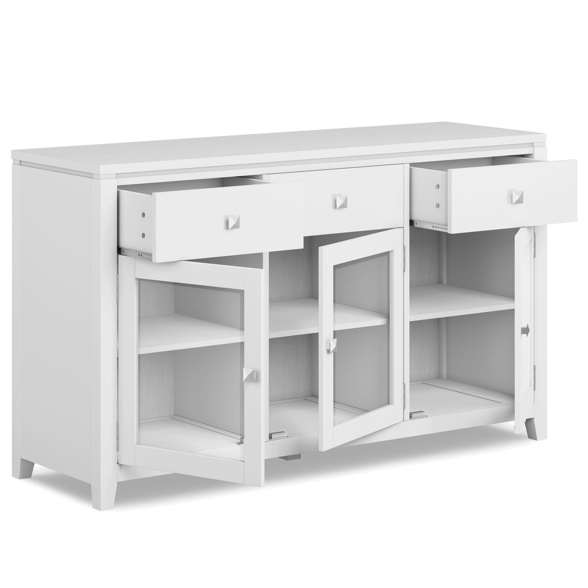 White handcrafted sideboard buffet with glass doors, drawers and open shelves, HouseOfZazla on Tampa Home & Garden Store