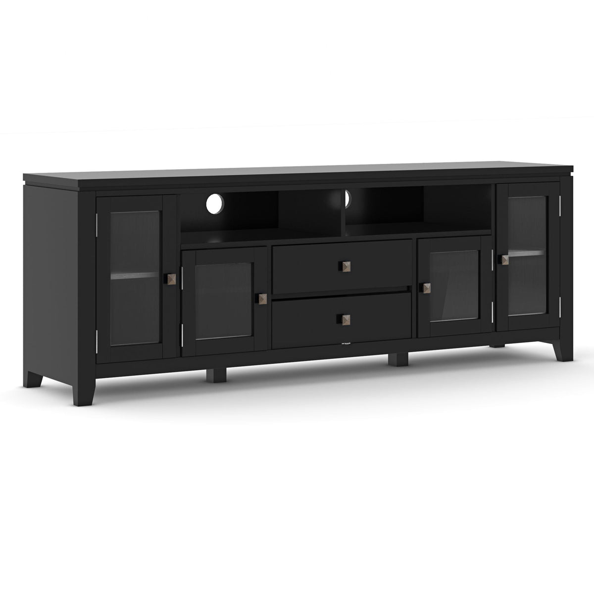 Wide Handcrafted Solid Wood Media Stand and Shelf by HouseOfZazla, black finish on Tampa Home & Garden Store