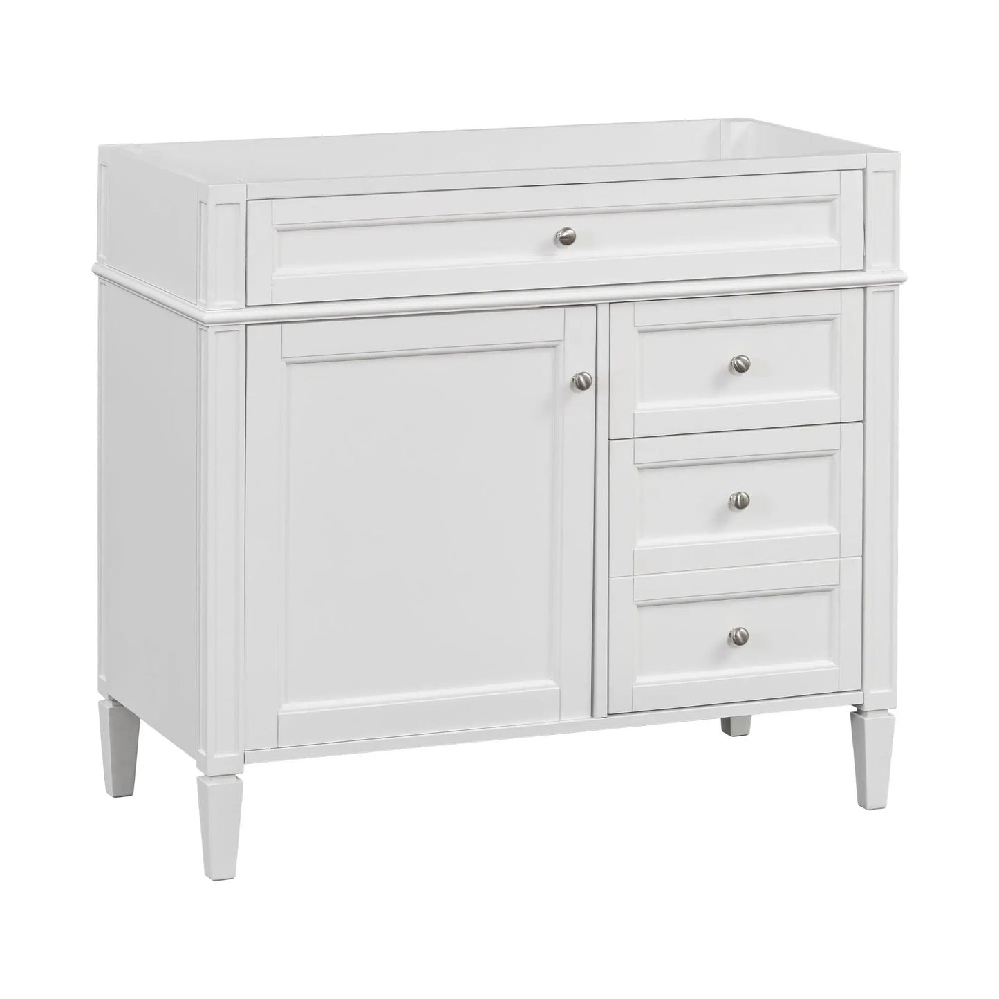 Bathroom vanity by Unique Piece Furniture with 2 drawers and tip-out storage, chrome knobs on Tampa Home & Garden Store