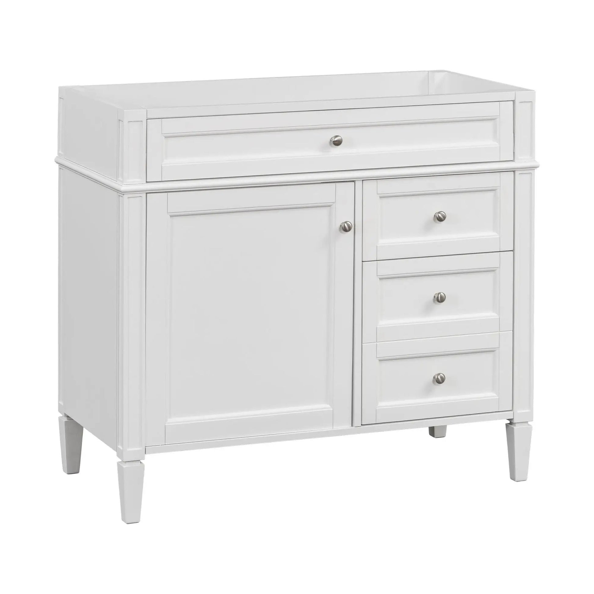 Bathroom vanity by Unique Piece Furniture with 2 drawers and tip-out storage, chrome knobs on Tampa Home & Garden Store