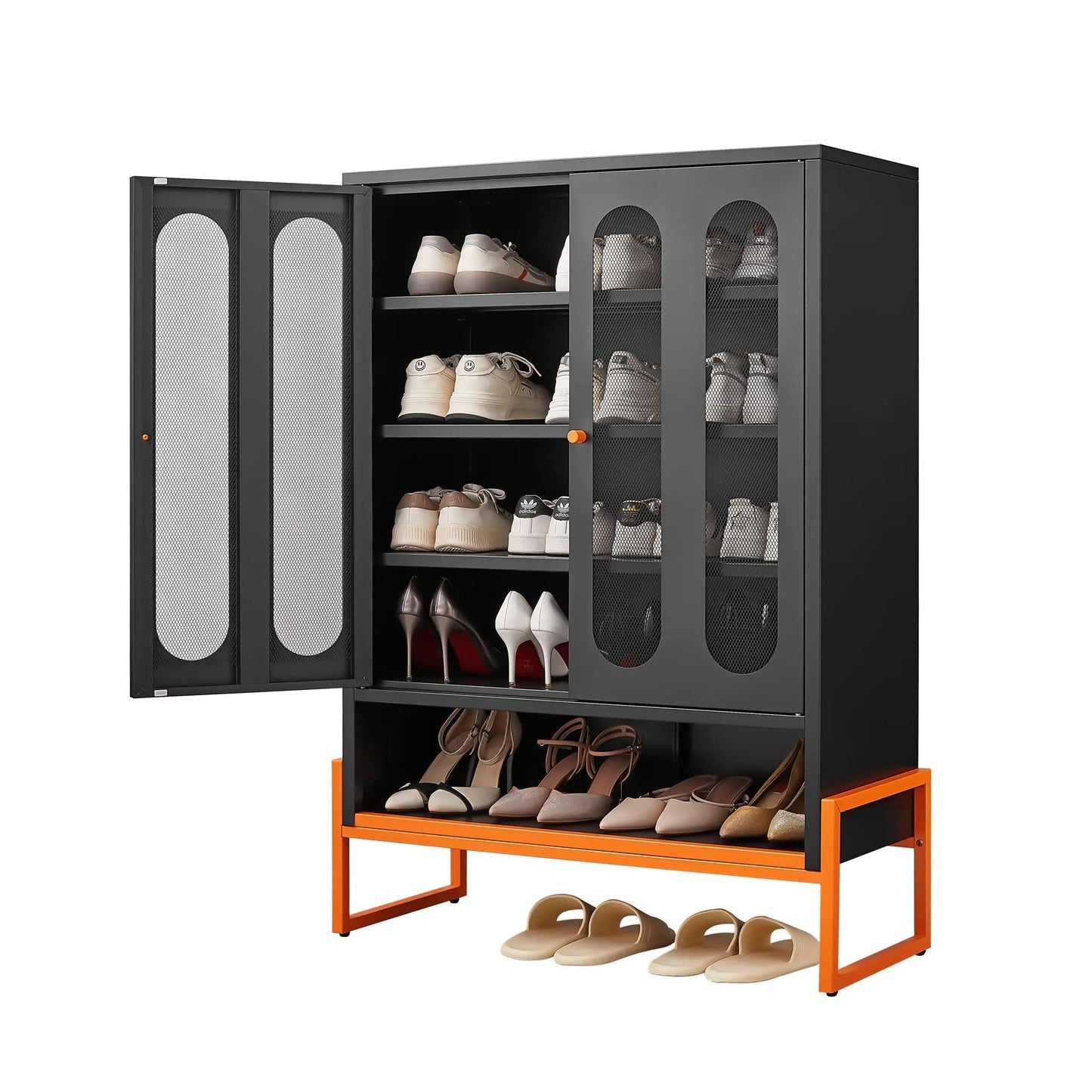 Modern Metal Shoe Cabinet with Double-Sided Doors
