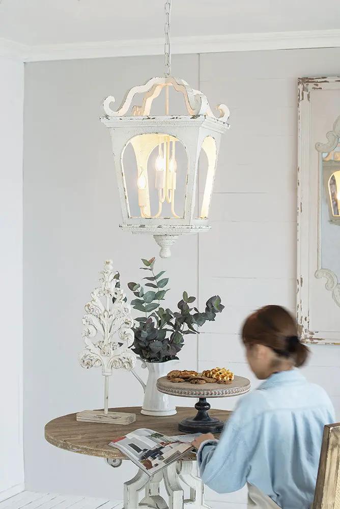 Four Light Wood Chandelier with Adjustable Chain