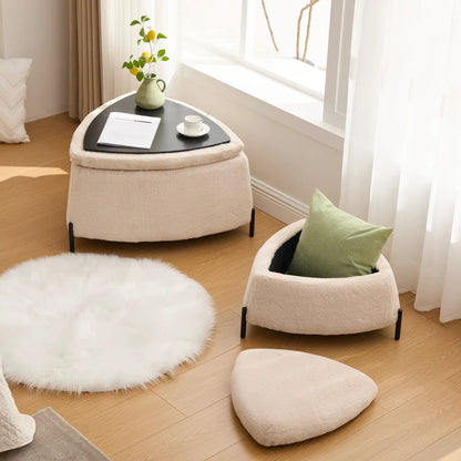Beige upholstered storage ottoman set with reversible lid, 2-piece living room set on Tampa Home & Garden Store