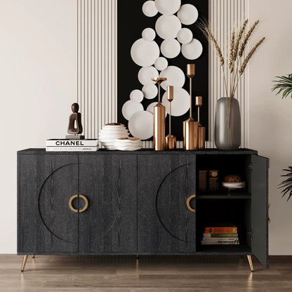 Modern lacquered 4-door wooden sideboard with dark finish and gold door accents on Tampa Home & Garden Store