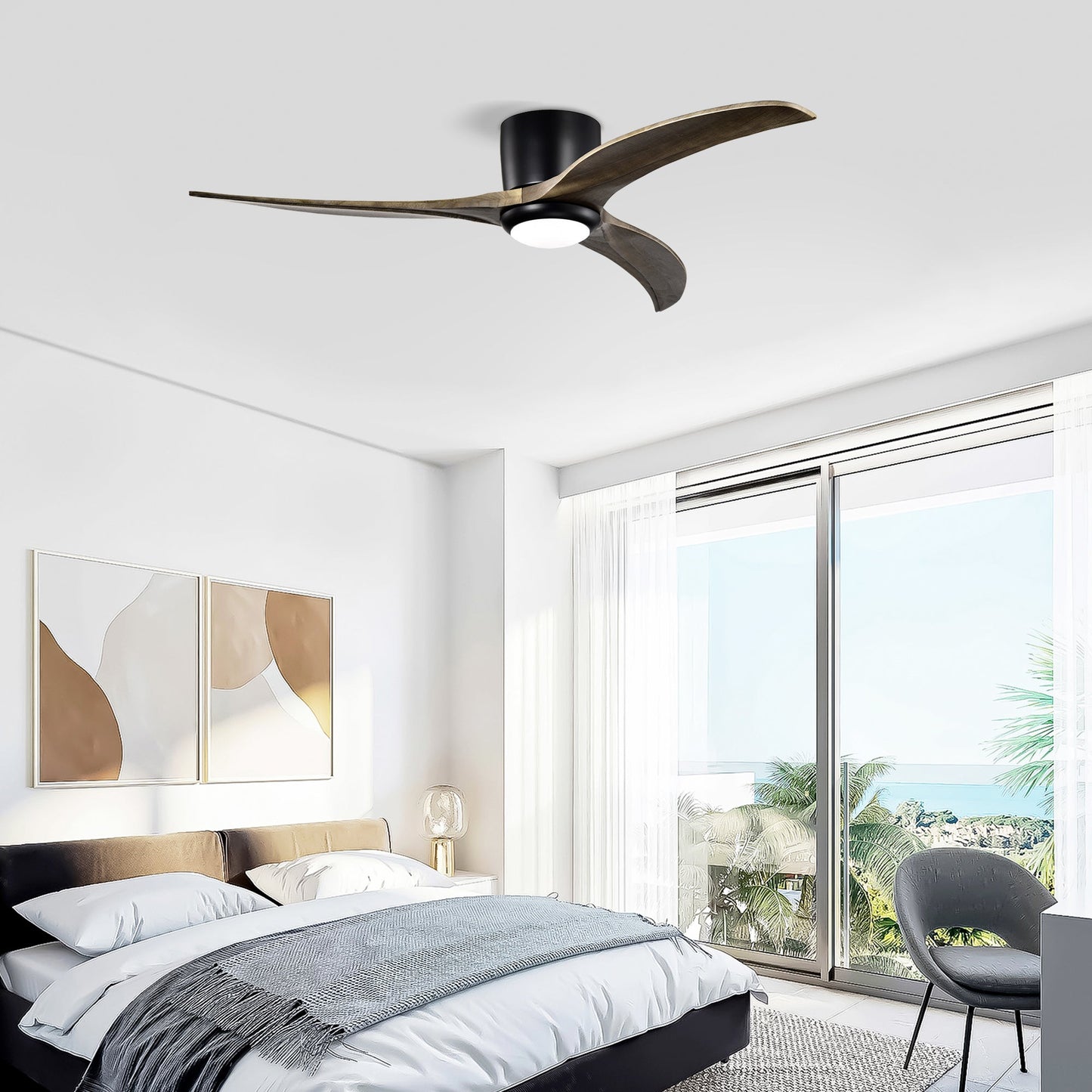 52in flush mount solid wood blades ceiling fan with lights and remote by HouseOfZazla on Tampa Home & Garden Store