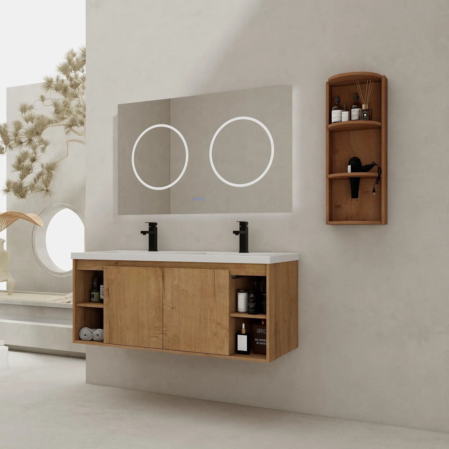 Modern 48 Inch Vanity With Double Resin Sinks