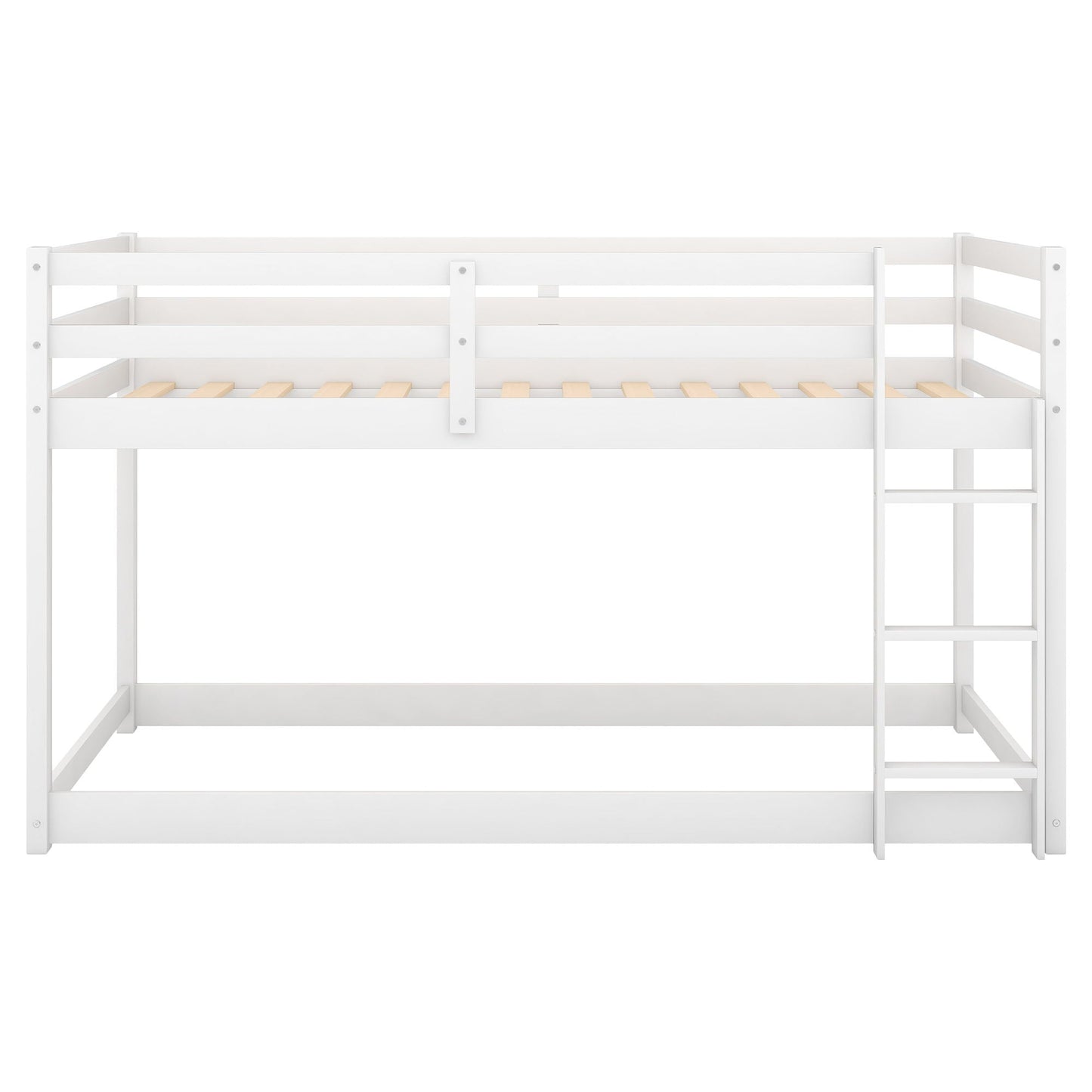 Floor Bunk Bed With Ladder in white finish with safety rails on top bunk on Tampa Home & Garden Store