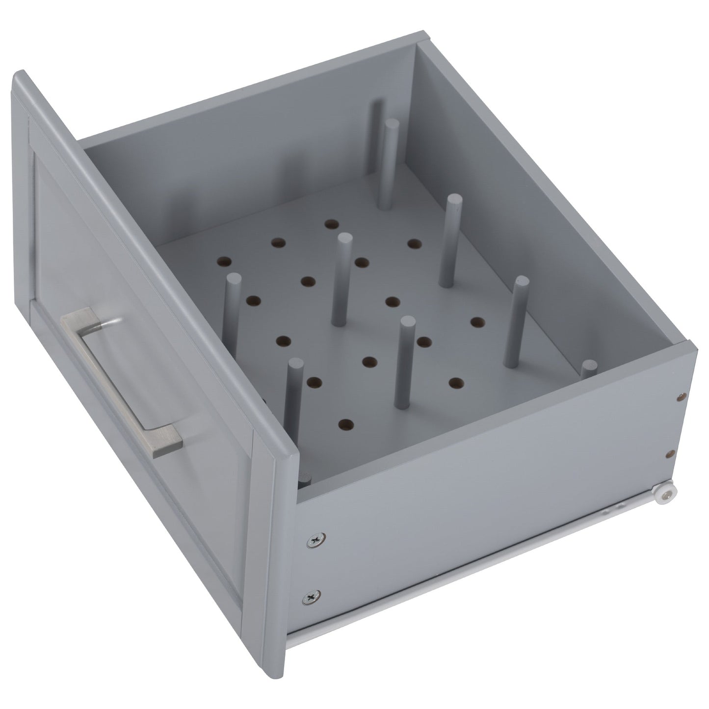HouseOfZazla K&K Kitchen Island Tilt Trash Can Cabinet interior in gray with peg supports on Tampa Home & Garden Store