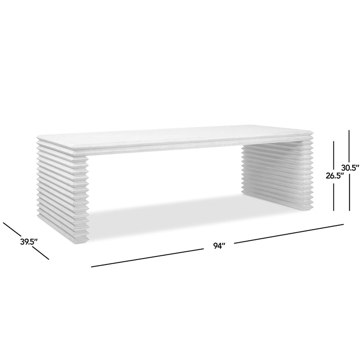 Geometric Waterfall dining table with sculptural base, white, 94in L x 39.5in W, HouseOfZazla on Tampa Home & Garden Store