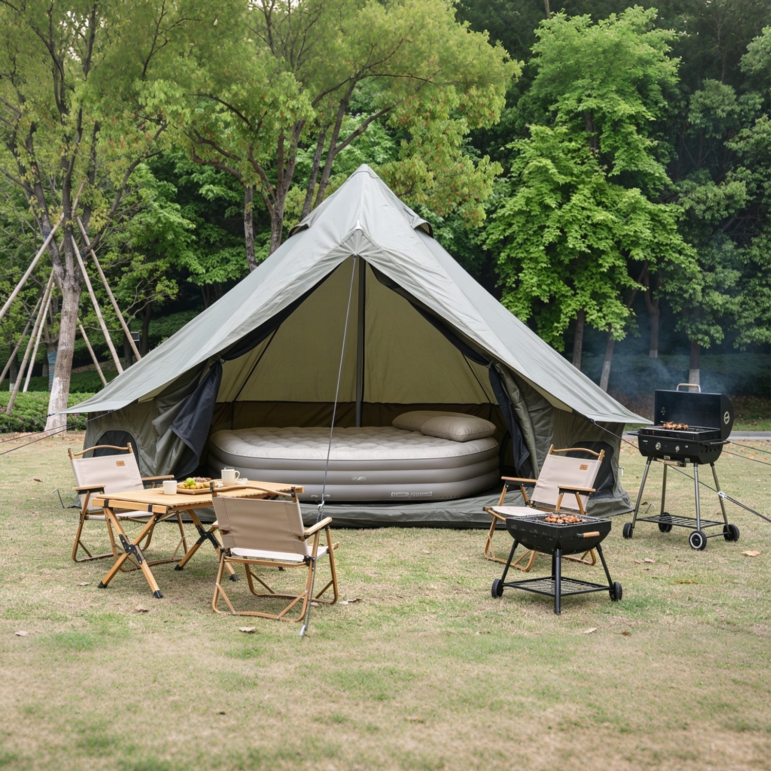 GemGear Oxford Bell Tent 13.1ft gray canvas tent with stove jack for family camping on Tampa Home & Garden Store