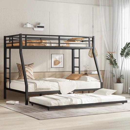 Modern Metal Twin Over Full Bunk Bed and Trundle