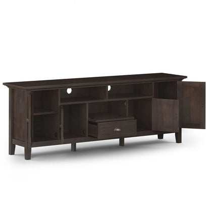 Handcrafted media stand with adjustable shelves in dark espresso wood finish on Tampa Home & Garden Store