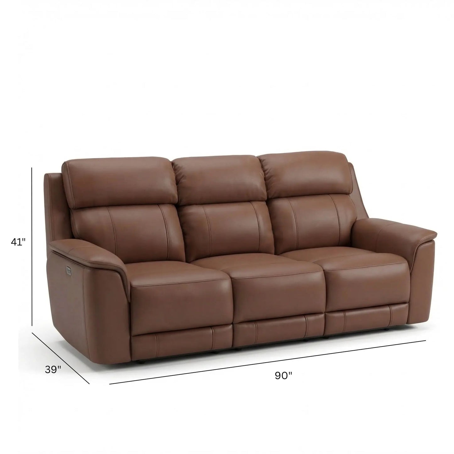 Oslo - Dual Power Reclining Sofa, brown leather, 3-seat design with padded arms on Tampa Home & Garden Store