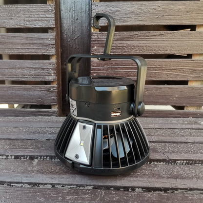 Solar camping light foldable fan with hanging hook black USB, 3-level airflow and LED panel on Tampa Home & Garden Store