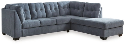 Marleton sectional sofa blue-gray fabric with tufted cushions and chaise stationary on Tampa Home & Garden Store