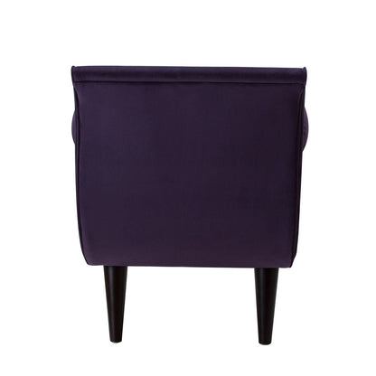 Tufted Flared Arm Entryway Bench purple upholstery with tapered dark legs HouseOfZazla on Tampa Home & Garden Store