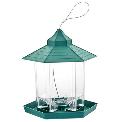 Outdoor Balcony Waterproof Hanging Bird Feeder teal roof clear body with hanging cord on Tampa Home & Garden Store
