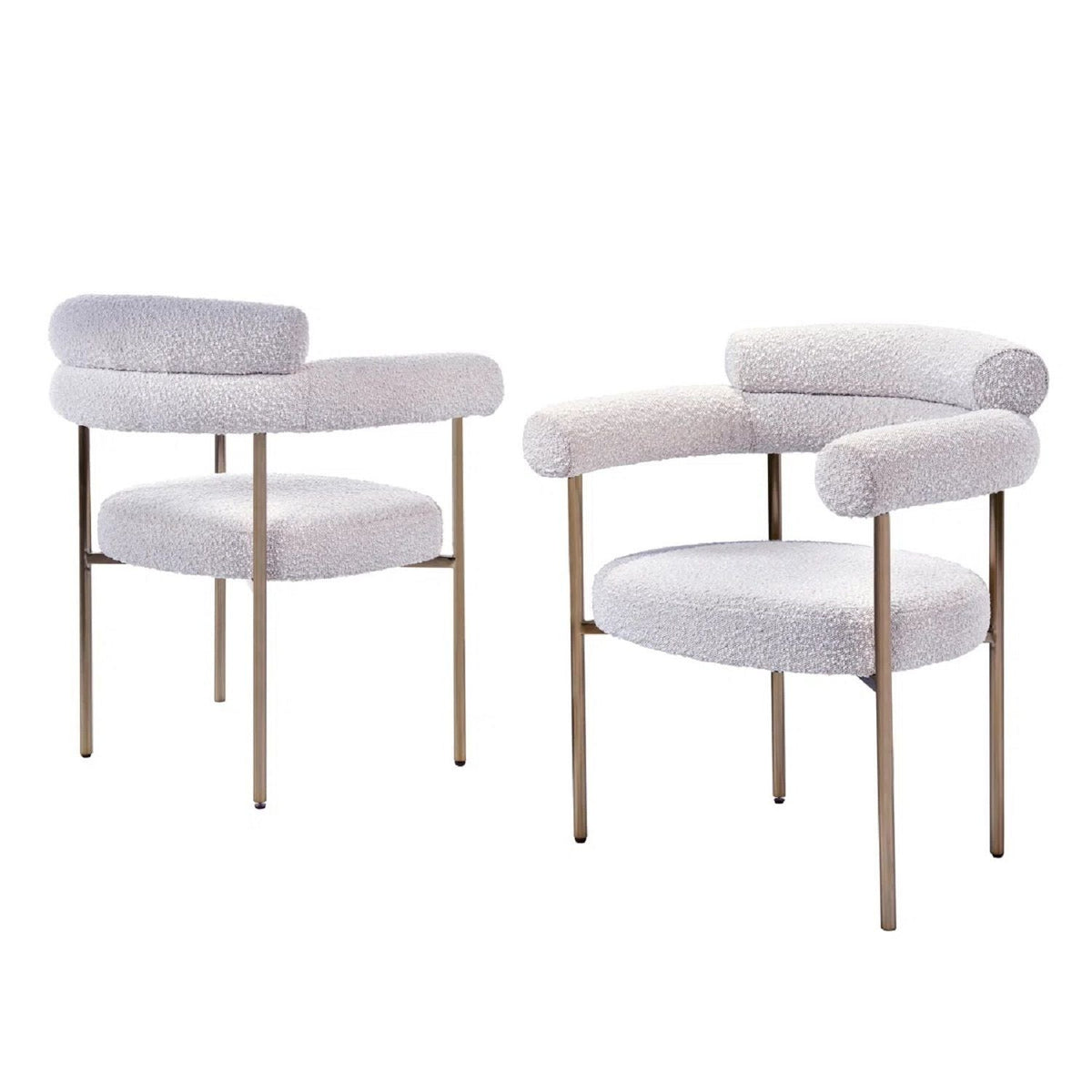 Dining chairs with armrests set of 2, white boucle upholstery, brass legs, HouseOfZazla on Tampa Home & Garden Store