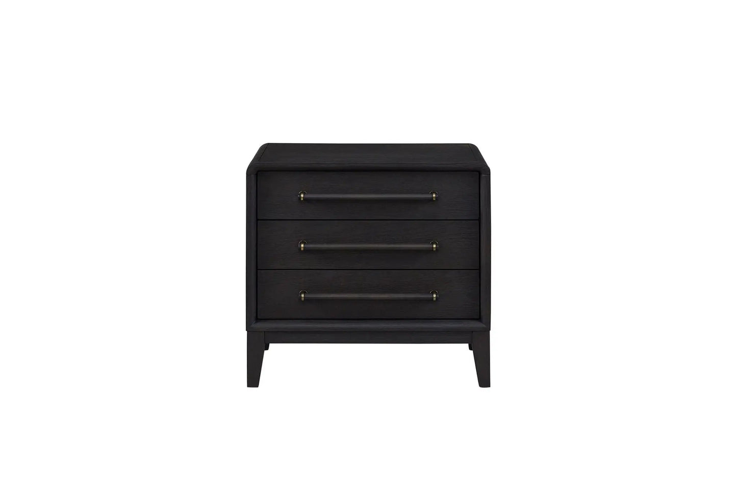 3 Drawer Nightstand With USB - Black dark wood with gold bar pulls 3 drawers, tapered legs on Tampa Home & Garden Store