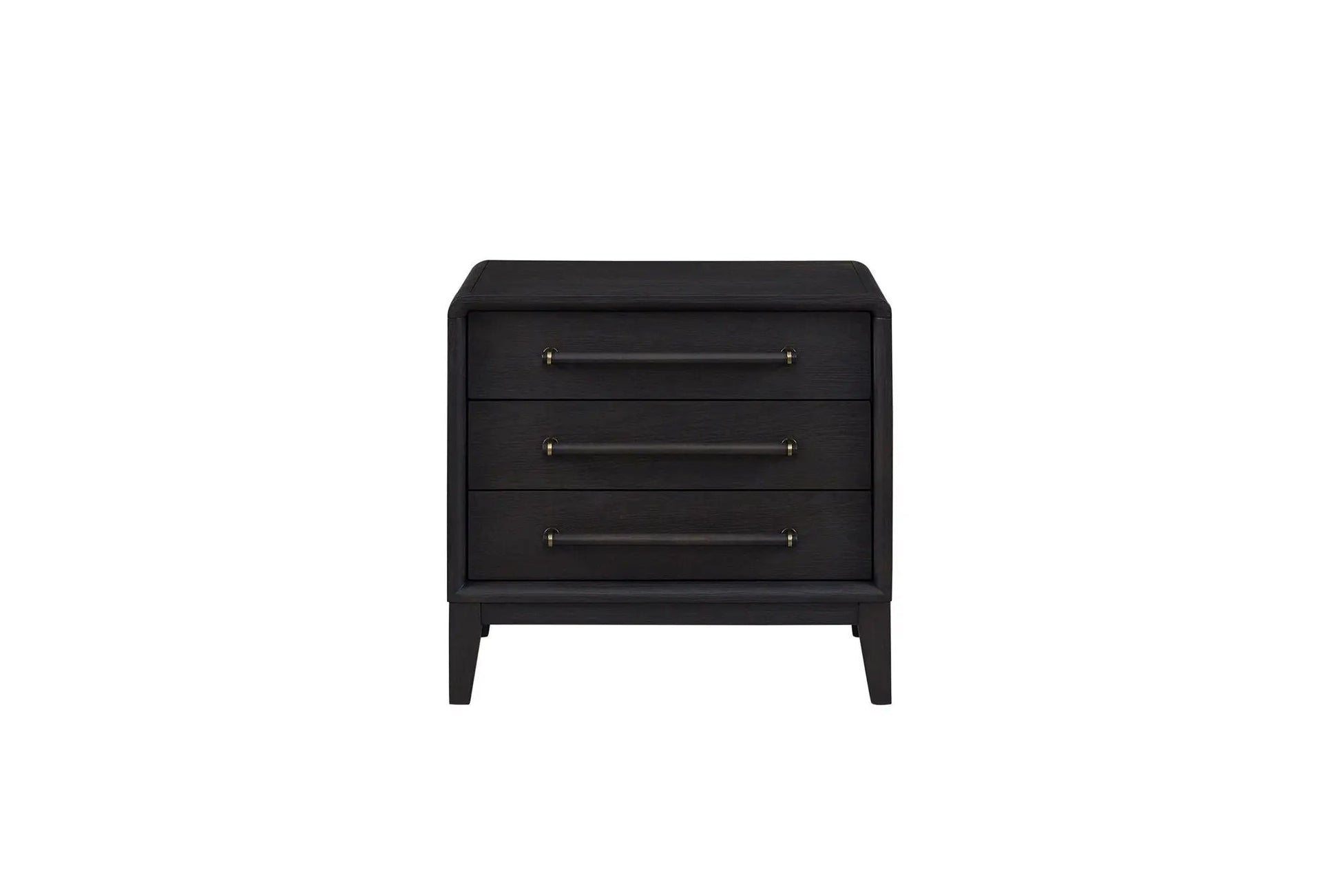 3 Drawer Nightstand With USB - Black dark wood with gold bar pulls 3 drawers, tapered legs on Tampa Home & Garden Store