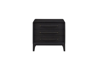 3 Drawer Nightstand With USB - Black dark wood with gold bar pulls 3 drawers, tapered legs on Tampa Home & Garden Store
