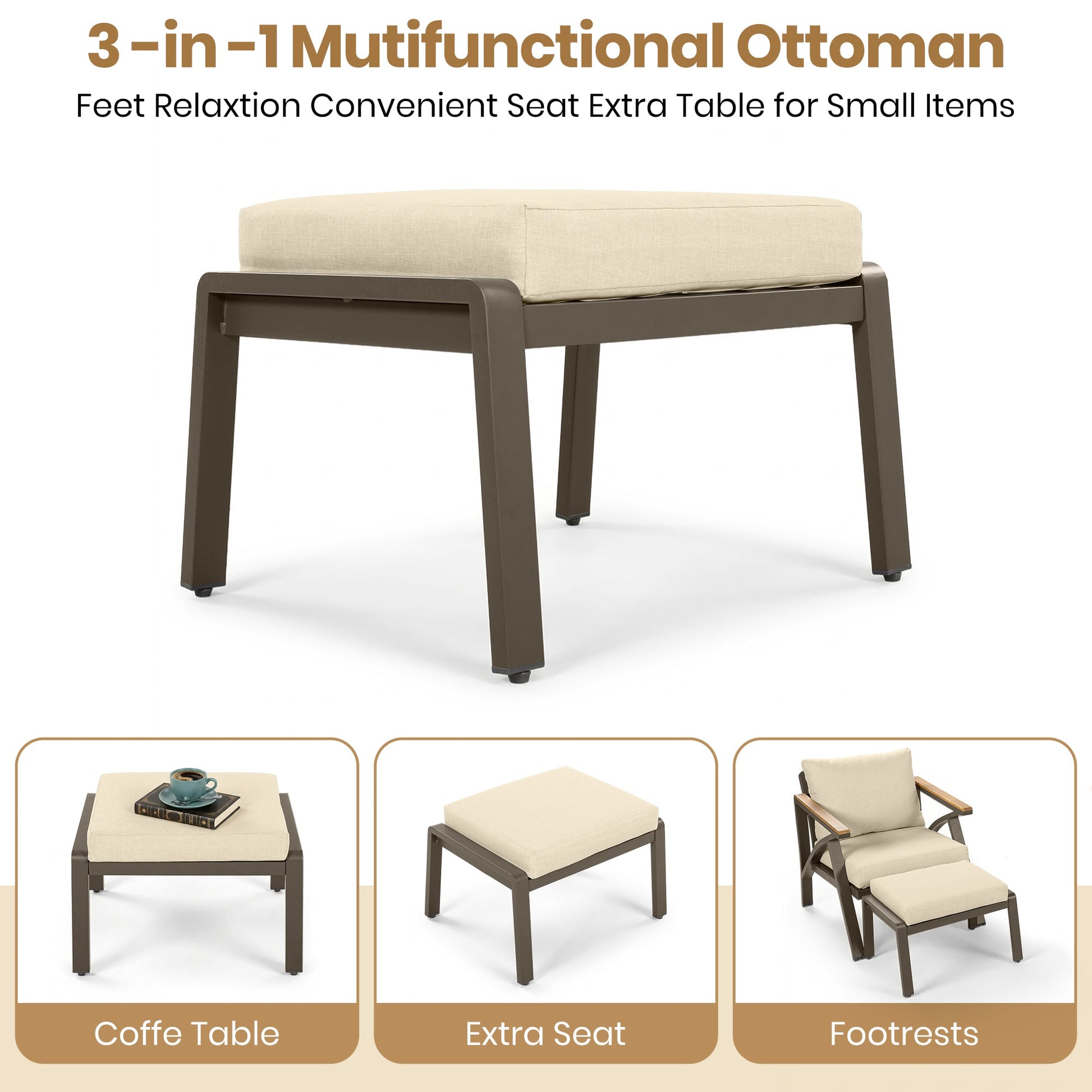 6-Piece Outdoor Patio Set with steel frame sofa, beige cushions, acacia wood table on Tampa Home & Garden Store