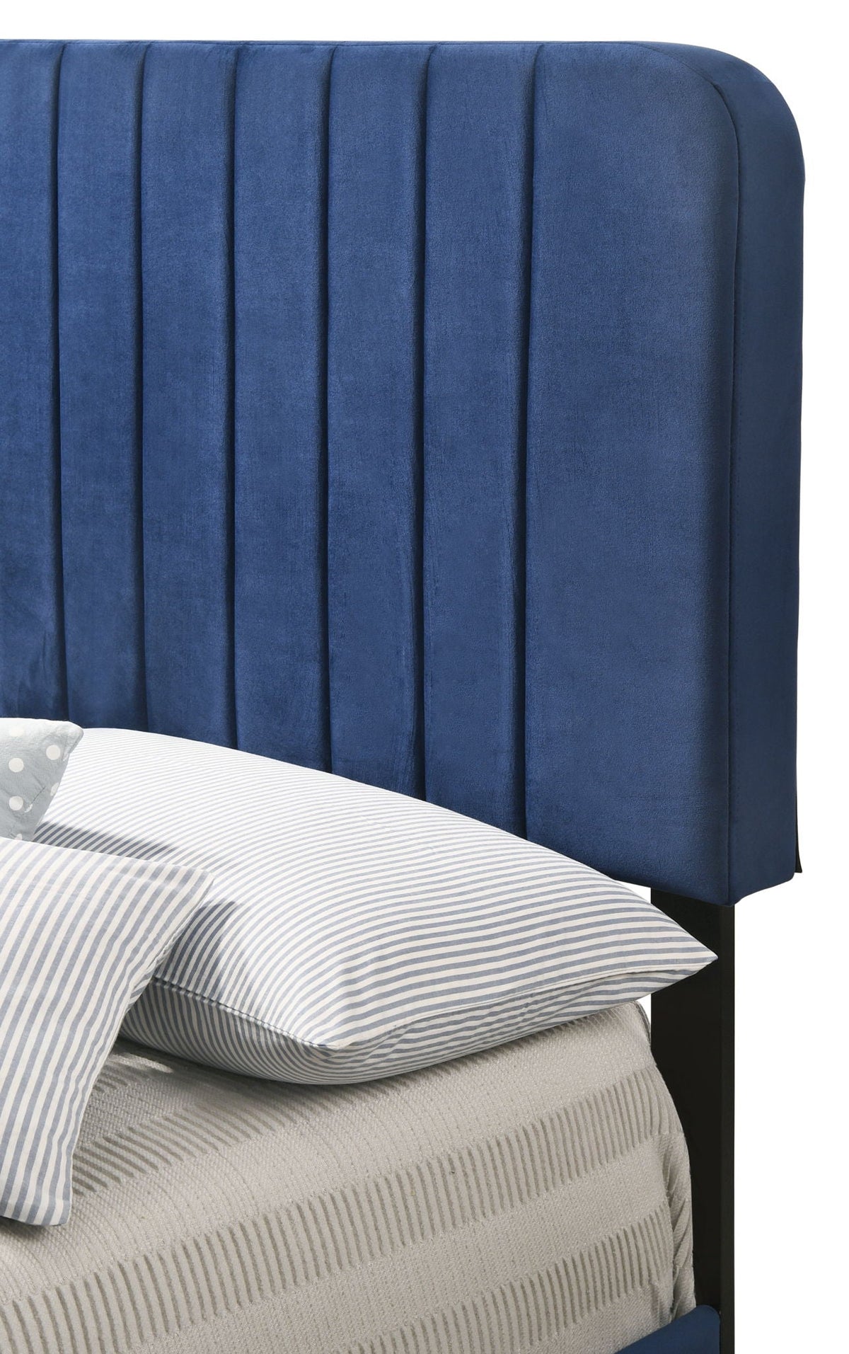 Channel Tufted Bed blue velvet headboard with vertical channels on Tampa Home & Garden Store