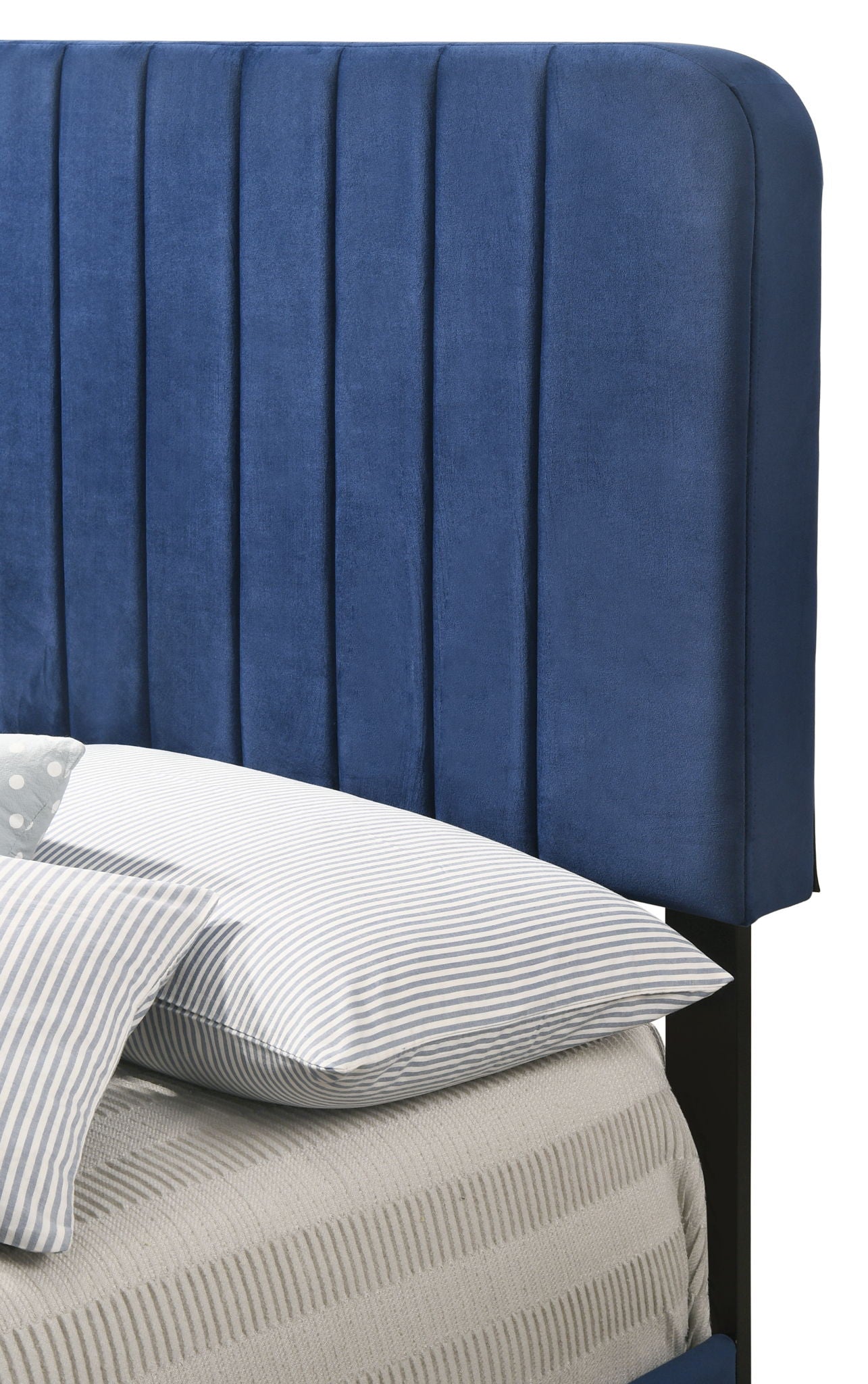 Channel Tufted Bed blue velvet headboard with vertical channels on Tampa Home & Garden Store