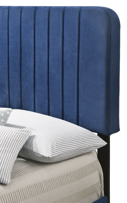 Channel Tufted Bed blue velvet headboard with vertical channels on Tampa Home & Garden Store