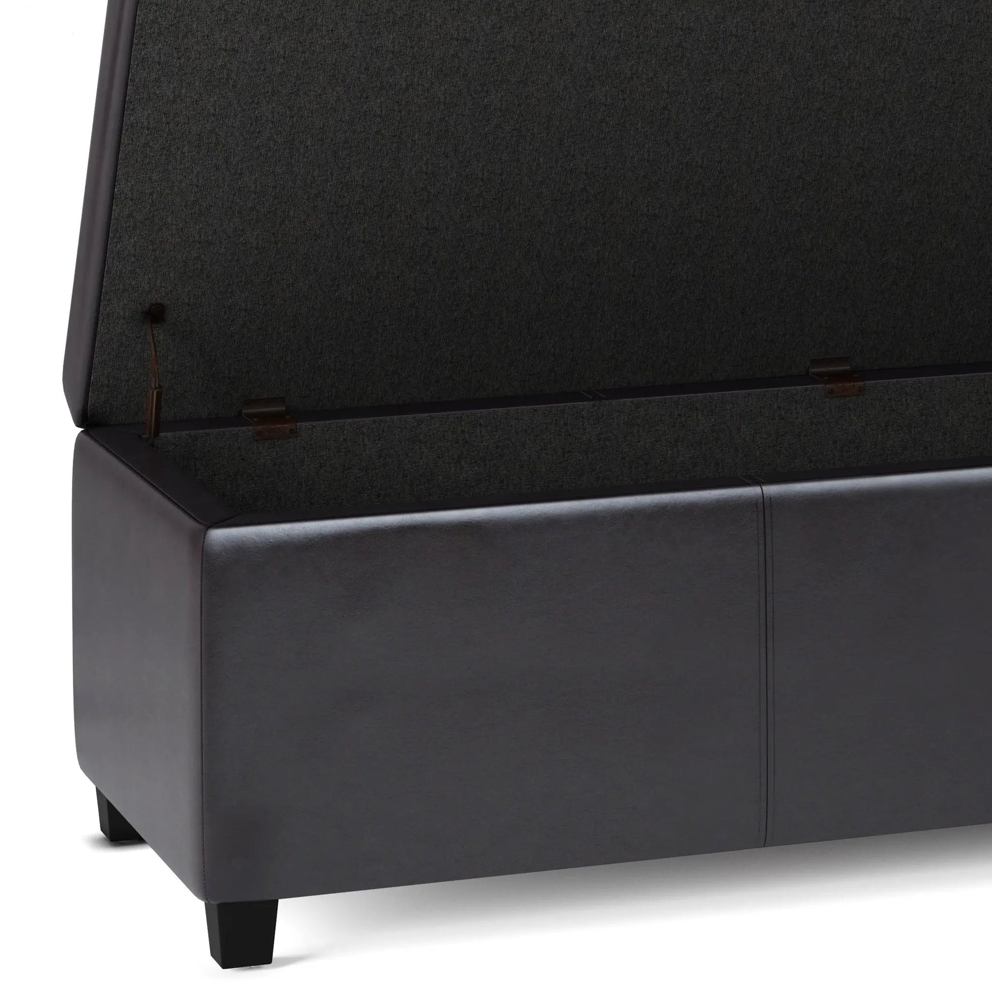 Avalon storage ottoman bench in charcoal fabric with leather trim by Unique Piece Furniture on Tampa Home & Garden Store
