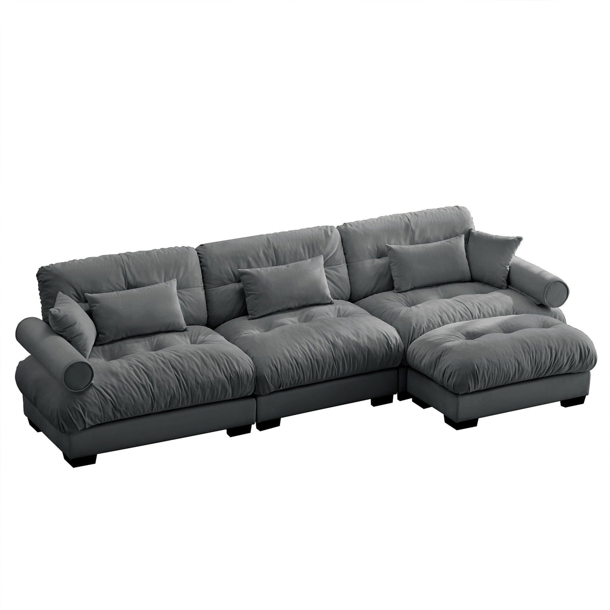 Super Comfort Modular Sectional Sofa With Movable Ottoman in gray fabric, 2-piece set by HouseOfZazla on Tampa Home & Garden Store