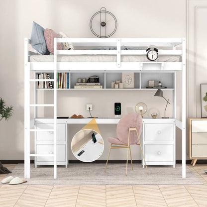 Loft Bed With Desk and Storage Charging Station