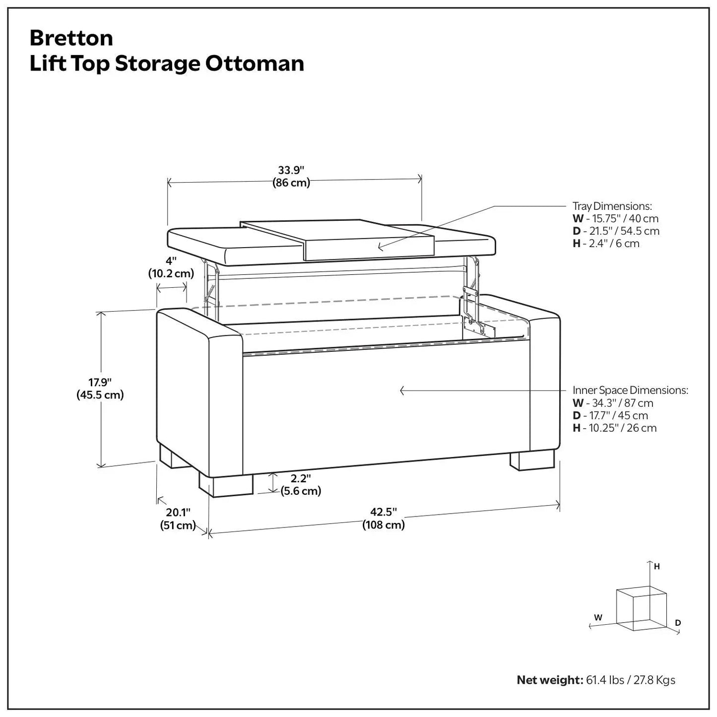 Bretton Lift Top Storage Ottoman Deep Umber