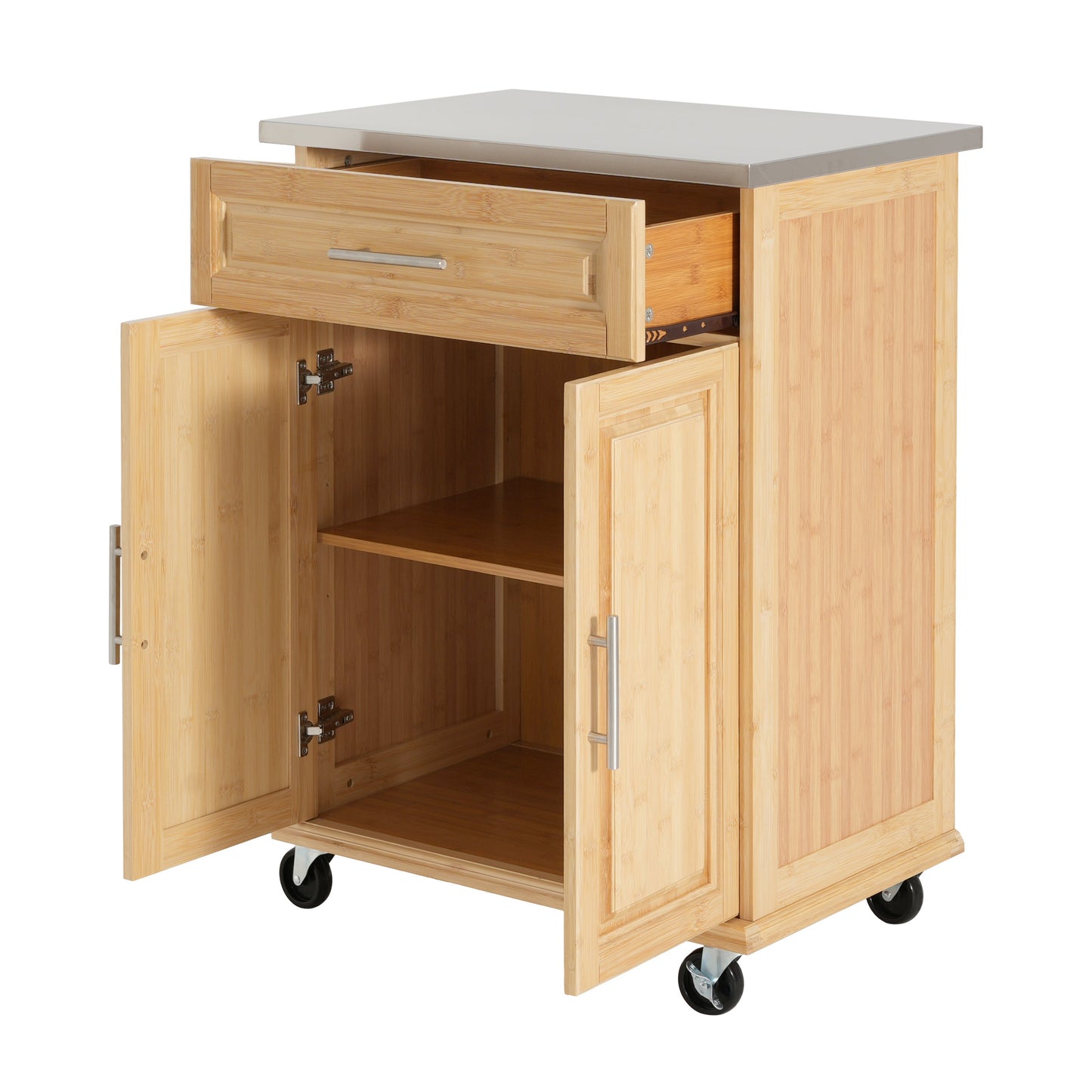 Compact Bamboo Kitchen Cart and Stainless Steel