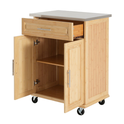 Compact Bamboo Kitchen Cart and Stainless Steel