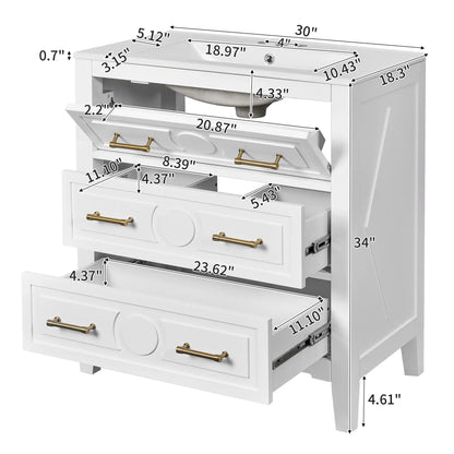 Retro bathroom vanity with sink, white freestanding unit with 3 drawers by Unique Piece Furniture on Tampa Home & Garden Store