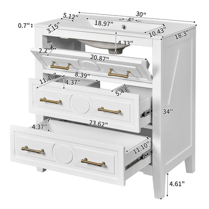 Retro bathroom vanity with sink, white unit with 3 soft-close drawers HouseOfZazla on Tampa Home & Garden Store