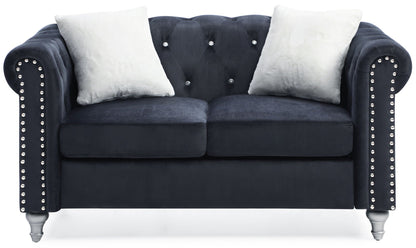 Contemporary navy velvet loveseat with jeweled tufting and nailhead arms by HouseOfZazla on Tampa Home & Garden Store