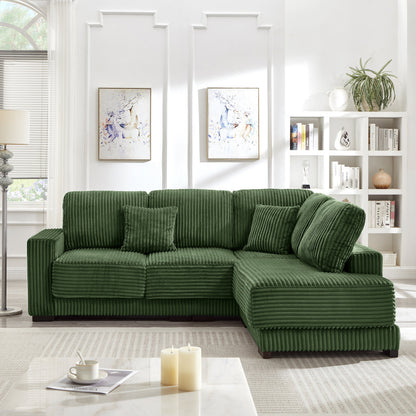 HouseOfZazla 93in L-shaped sectional sofa in emerald green corduroy with plush cushions on Tampa Home & Garden Store