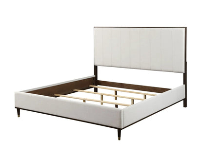 Carena Comfort Bed upholstered in white fabric with a dark wood frame on Tampa Home & Garden Store
