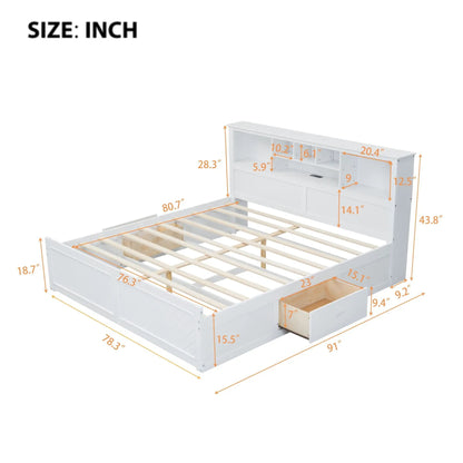 Platform Bed With Storage Headboard USB Drawers
