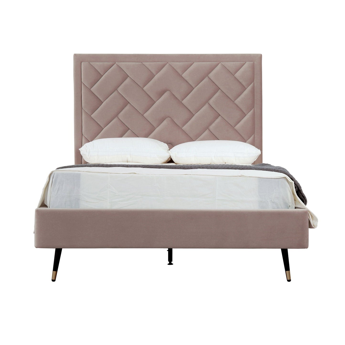 Crosby upholstered bed with dusty rose tufted headboard and slats by HouseOfZazla on Tampa Home & Garden Store