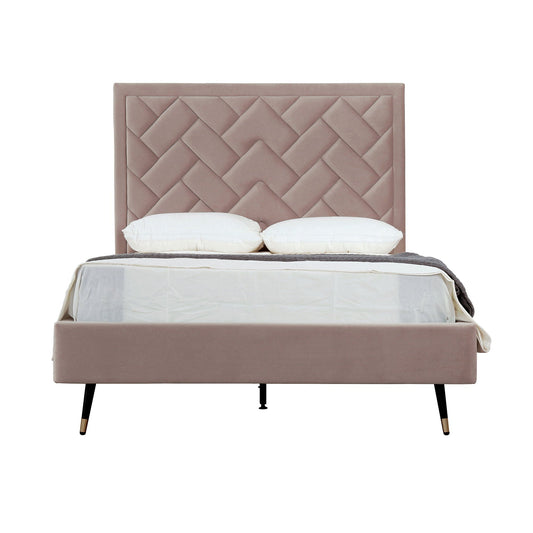 Crosby upholstered bed with dusty rose tufted headboard and slats by HouseOfZazla on Tampa Home & Garden Store