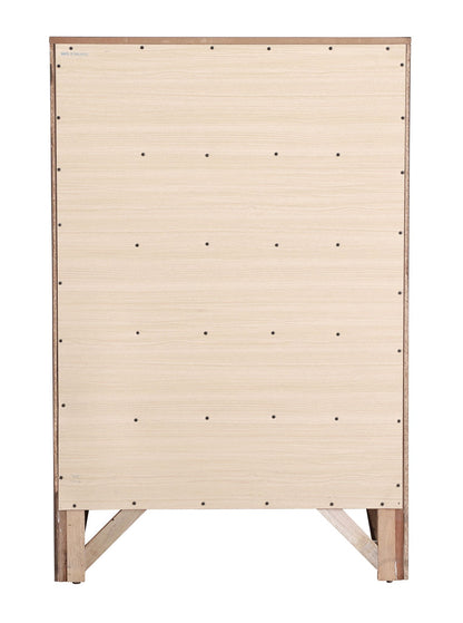 Accent Chest back view in light natural wood with brown trim and crisscross legs on Tampa Home & Garden Store